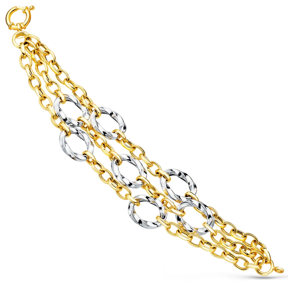 18K Two-tone Gold Bracelet Hollow Chain Round Patterns 20 Cm