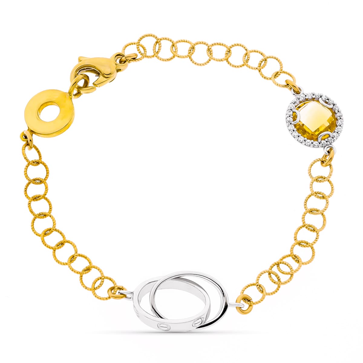 18K Bracelet Or Bicolore Largeur 10 mm Longueur 19 Cm