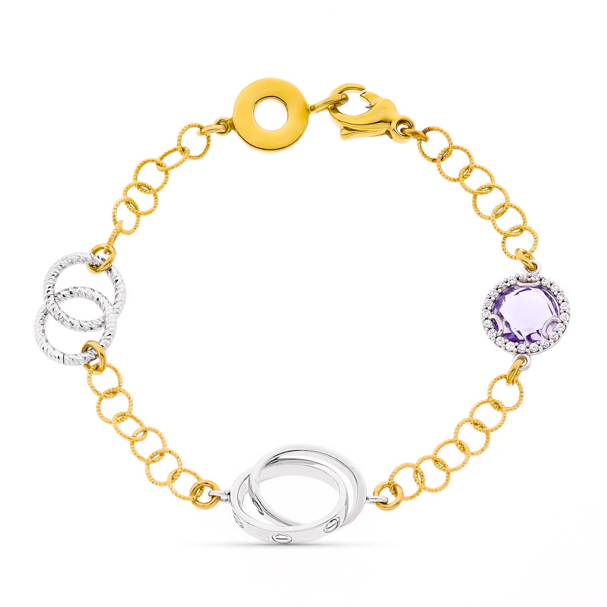 18 Tofarget gullametyststeinarmbånd
