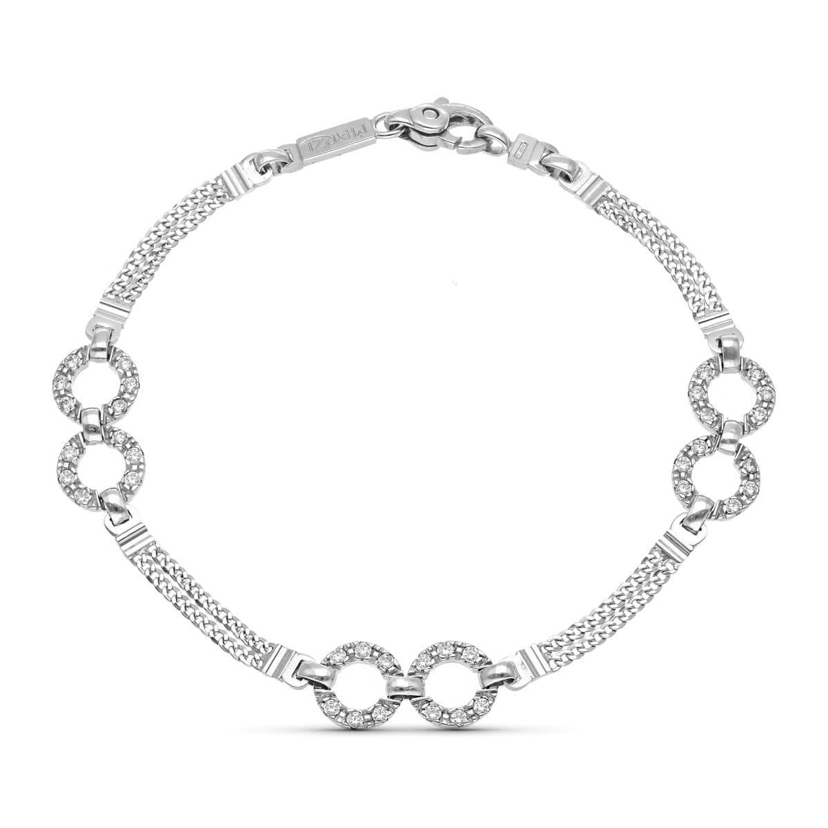 Círculos de pulseira em ouro branco 18K com zircões 18,5 cm