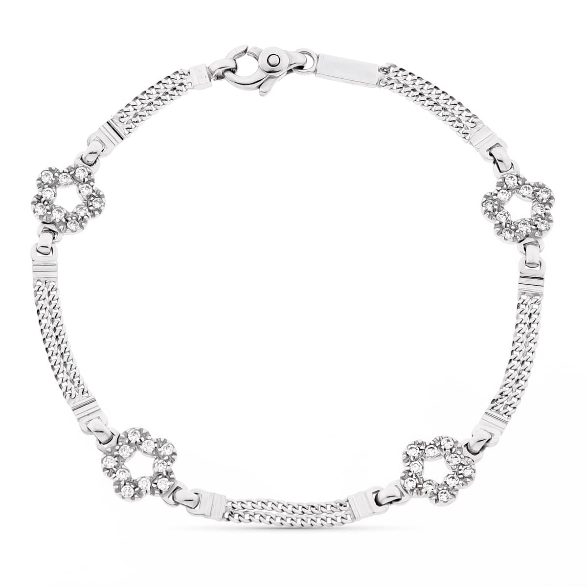18K vitguld Armband Blommor Bredd 8 mm Längd 19,5 Cm