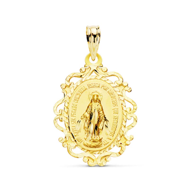 9K Oval Filigran Miraculous Virgin Medal 23X16MM
