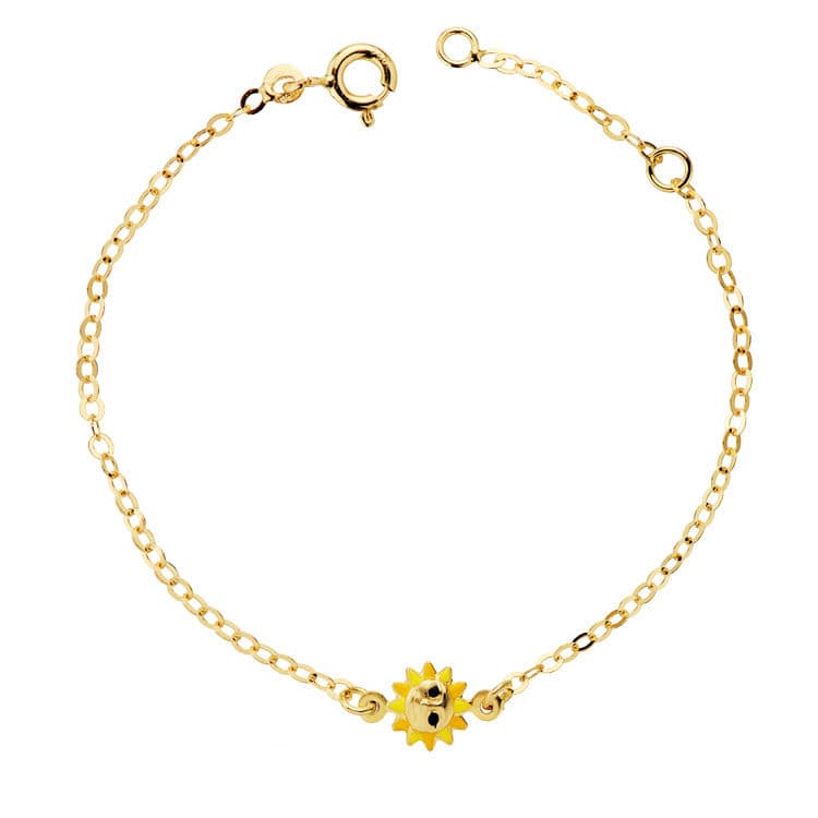 Bracelet Or Jaune 18K Fille Soleil Émail 145CM