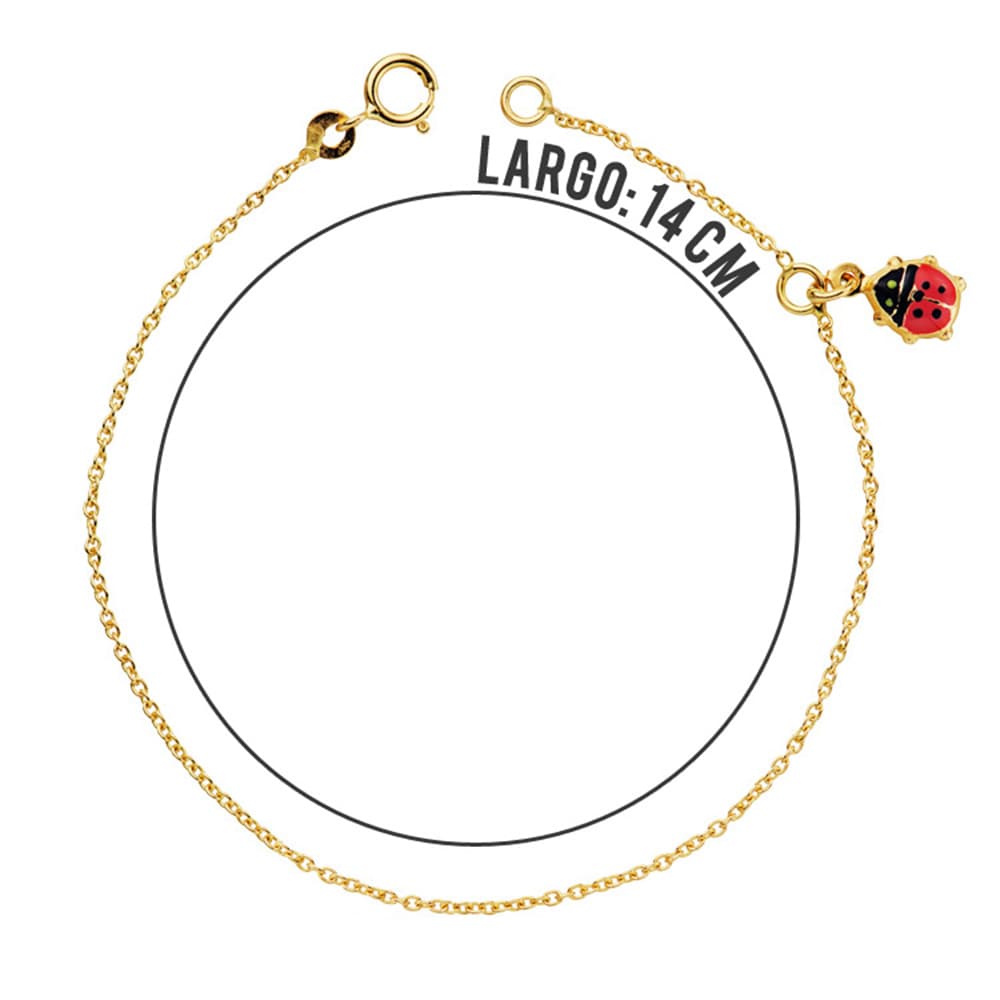 18 K gul guld Mariehøne emalje pige armbånd 14 Cm