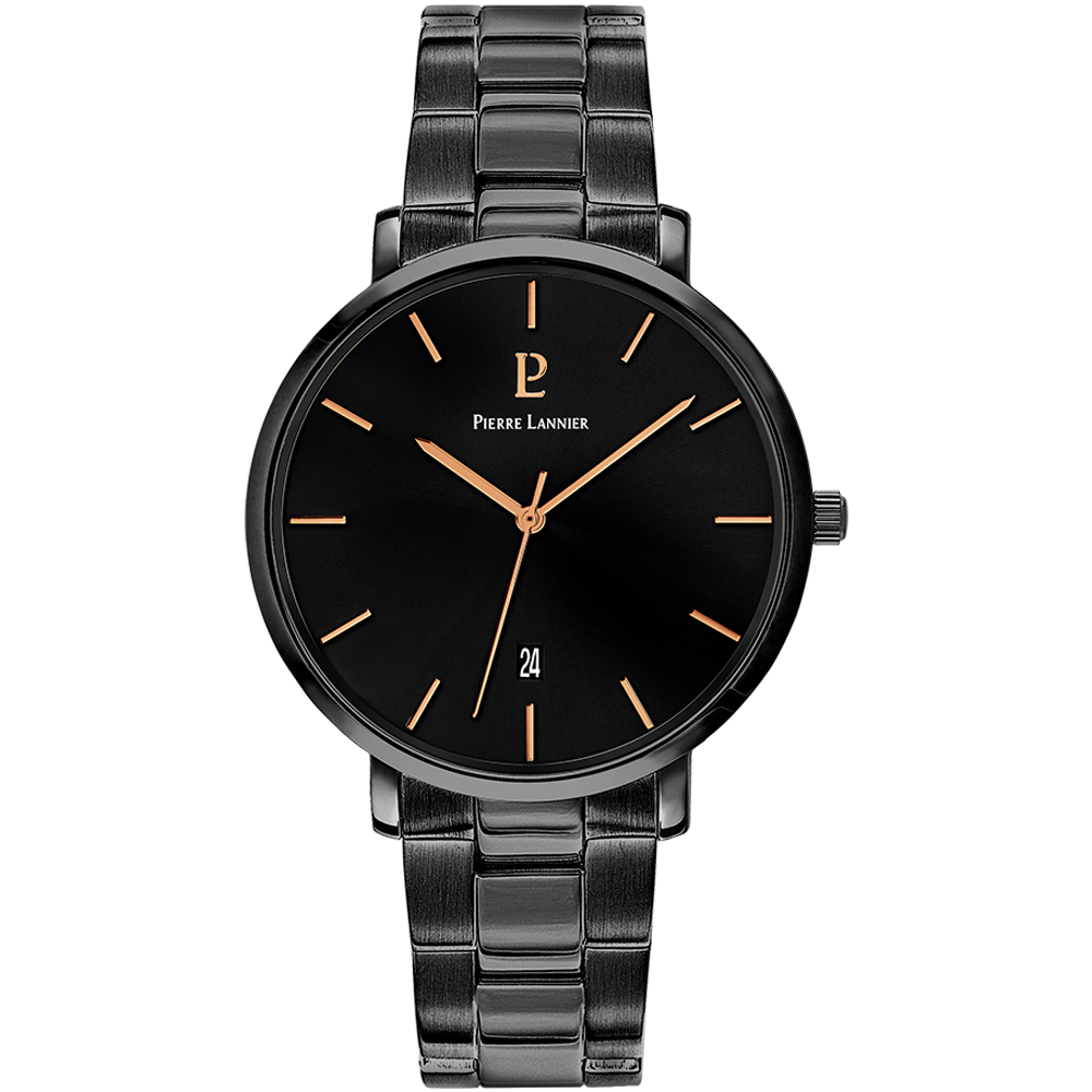 Montre homme Pierre Lannier ECHO 250G439 – cadran noir bracelet acier noir – vue de face