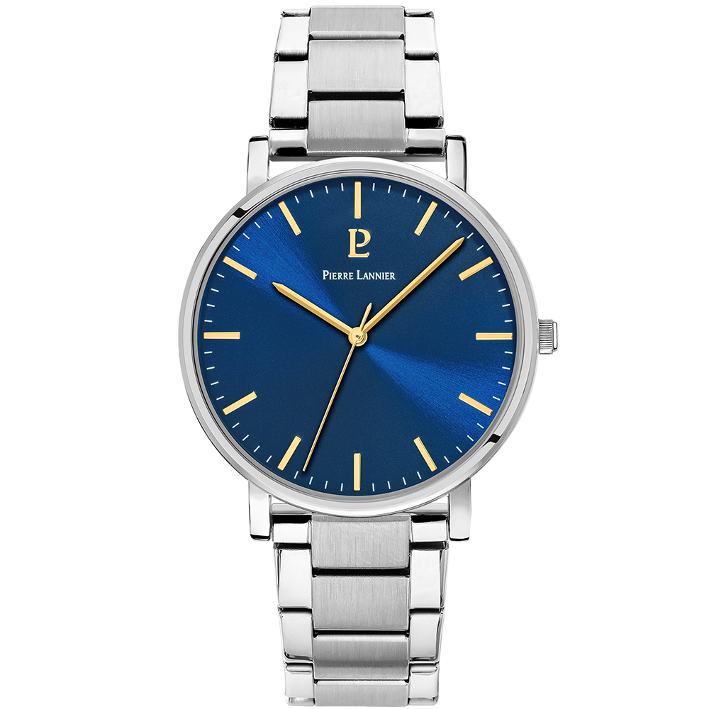 Montre homme Pierre Lannier ESSENTIAL 251G161 – cadran bleu bracelet acier argenté – vue de face