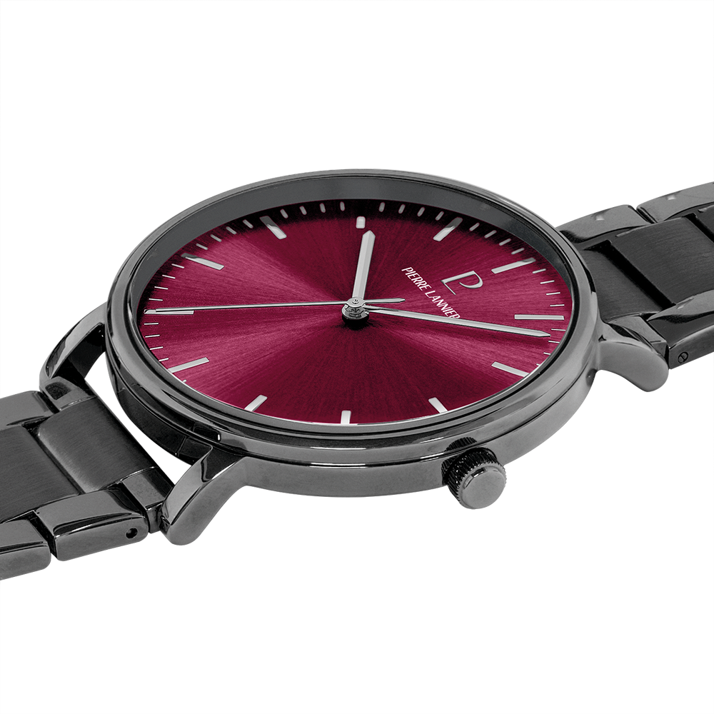 Montre homme Pierre Lannier ESSENTIAL 252G459 – cadran bordeaux bracelet acier gris – vue 2