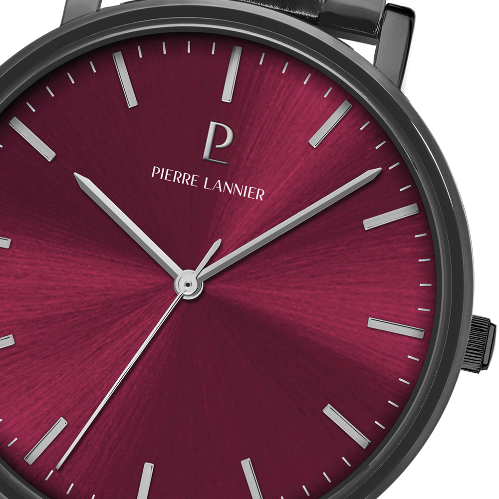 Montre homme Pierre Lannier ESSENTIAL 252G459 – cadran bordeaux bracelet acier gris – vue 3