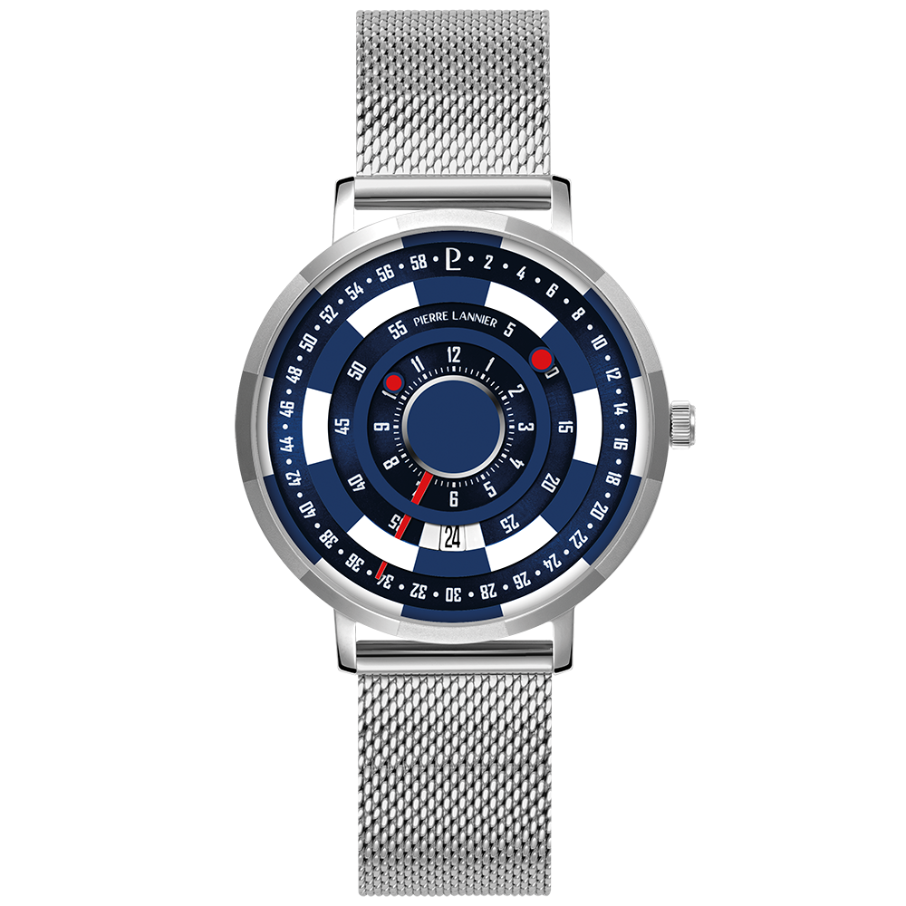 Montre homme Pierre Lannier BLACKJACK 253D161 – cadran bleu bracelet milanais argenté – vue de face