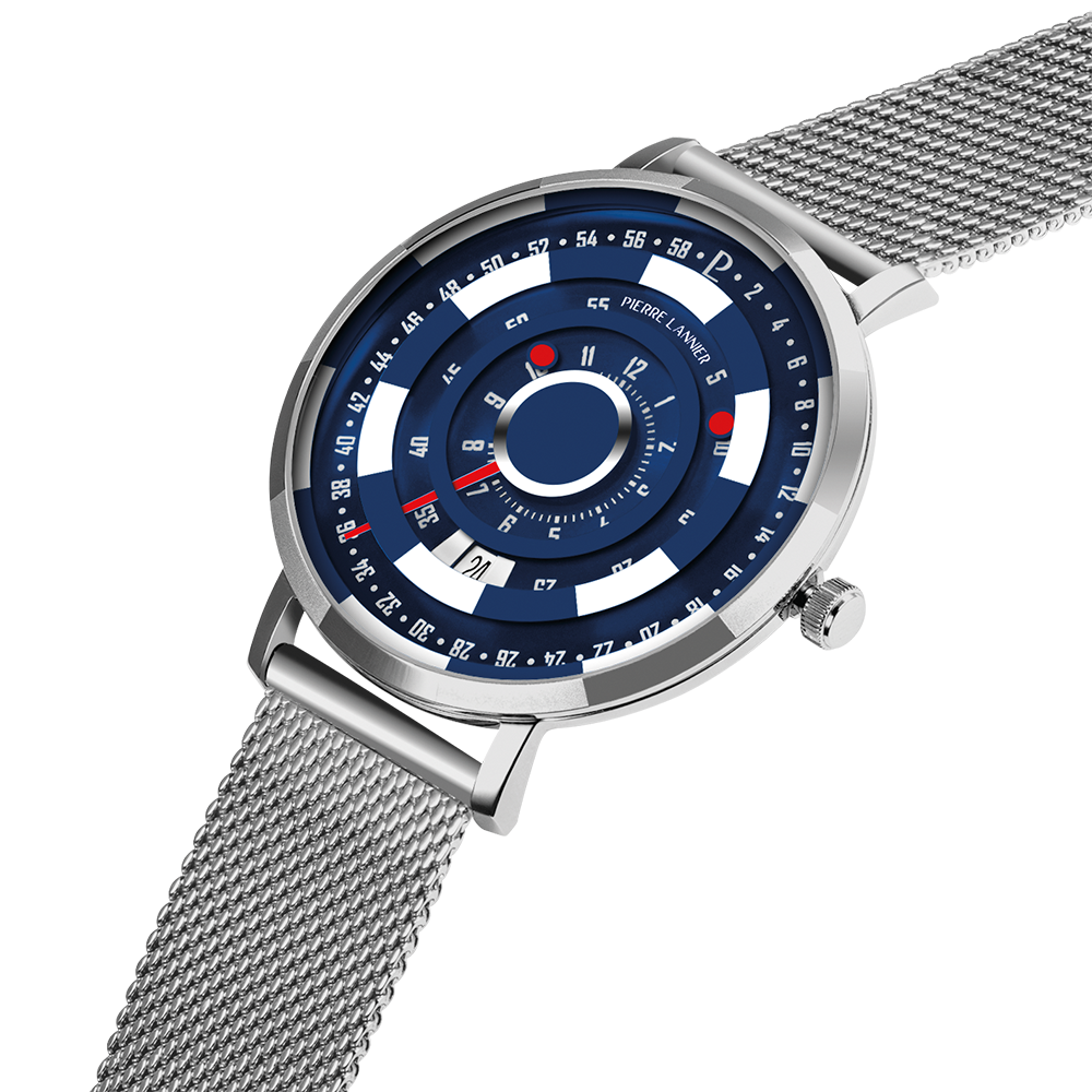 Montre homme Pierre Lannier BLACKJACK 253D161 – cadran bleu bracelet milanais argenté – vue 2