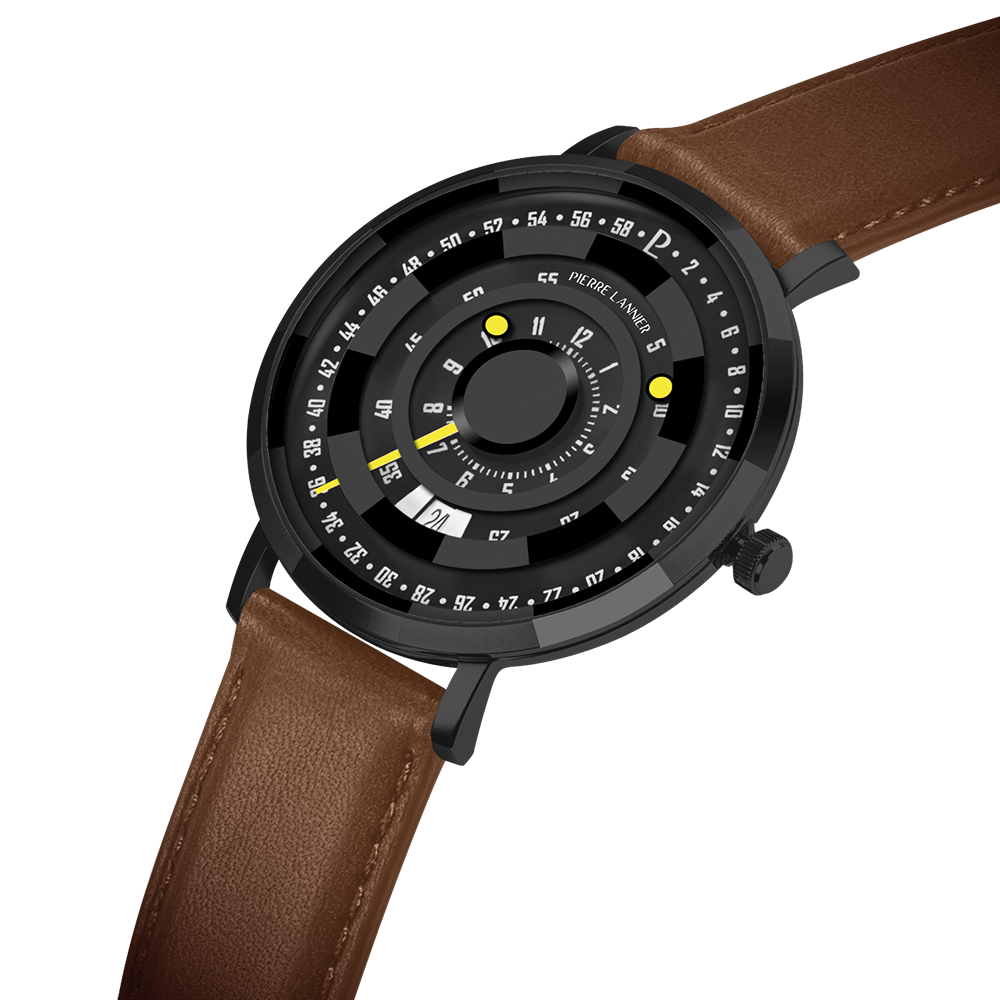 Montre homme Pierre Lannier BLACKJACK 254D434 – cadran noir bracelet cuir marron – vue 2