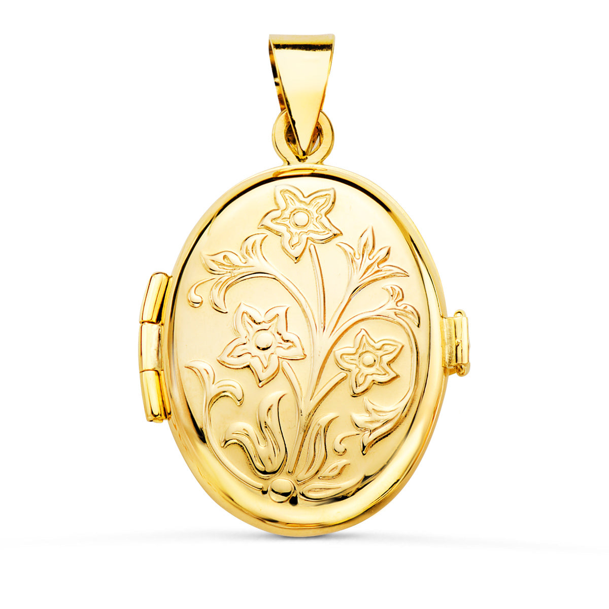 Pendentif Porte Photo Ovale Sculpté Or Jaune 18K 26X21 mm