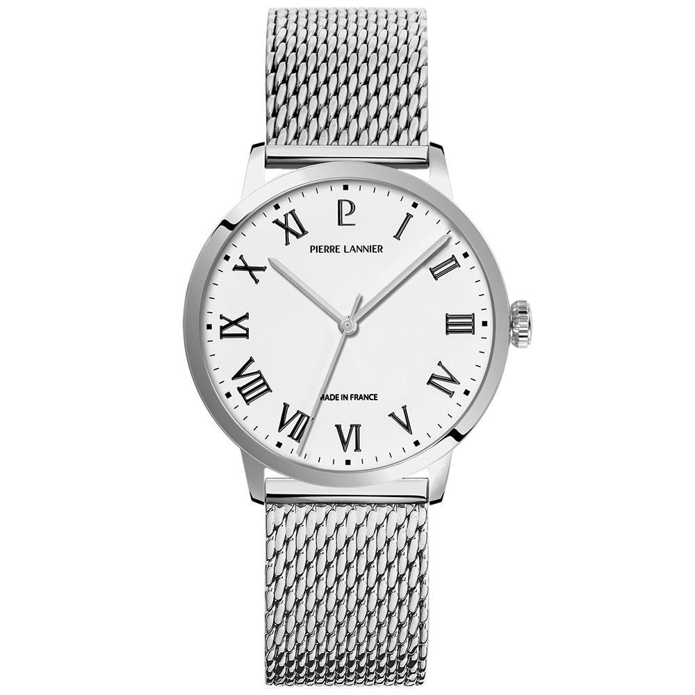 Montre homme Pierre Lannier INTERVAL 255G101 – cadran blanc bracelet milanais argenté – vue de face