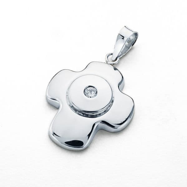 18K Croix en Or Blanc et Zircon 21 X 16 mm