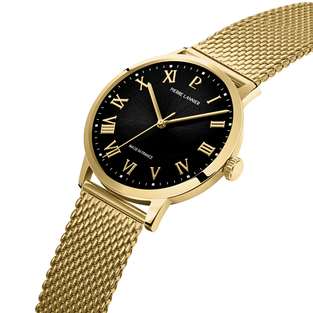 Montre homme Pierre Lannier INTERVAL 256G032 – cadran noir bracelet milanais doré – vue 2