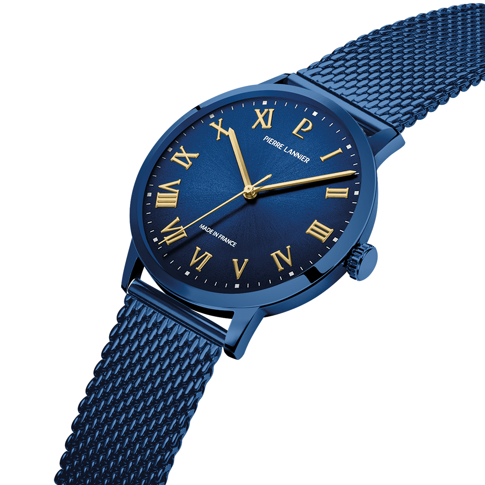 Montre homme Pierre Lannier INTERVAL 256G469 – cadran bleu bracelet milanais bleu – vue 2