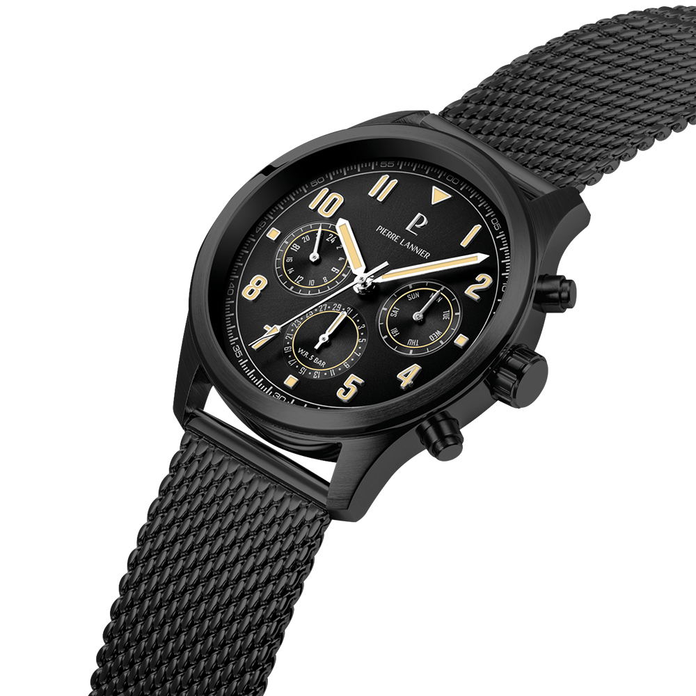 Montre homme Pierre Lannier AVIATEUR 258M439 – cadran gris bracelet milanais noir – vue 4