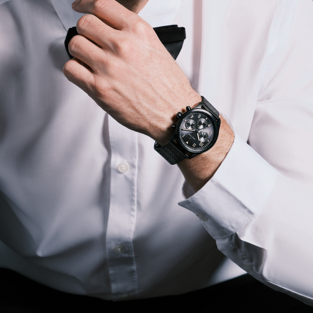 Montre homme Pierre Lannier AVIATEUR 258M439 – cadran gris bracelet milanais noir – vue 3