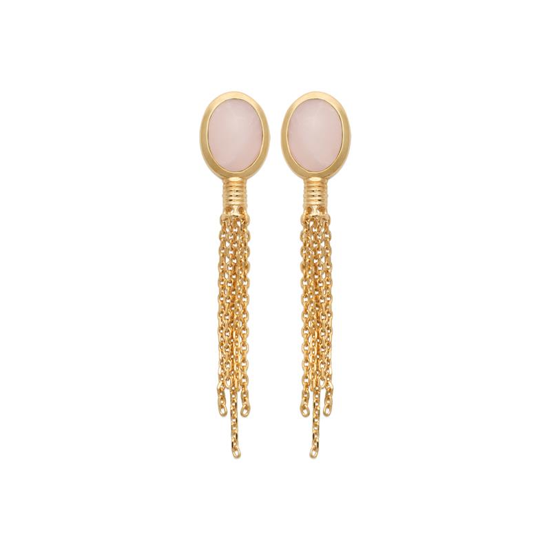 Chain - Rose Quartz - Earrings - Gold Plated