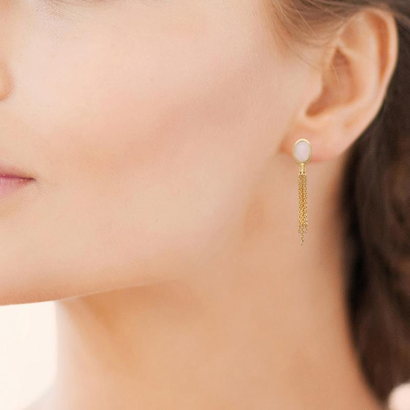 Chain - Rose Quartz - Earrings - Gold Plated