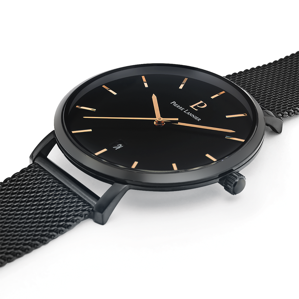 Montre homme Pierre Lannier ECHO 259F439 – cadran noir bracelet milanais noir – vue de face