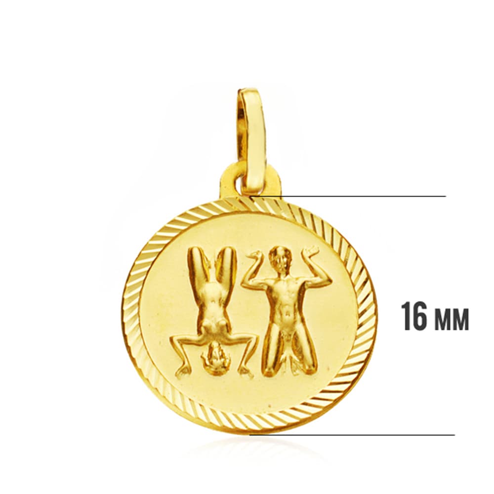 Placa Horóscopo Gêmeos Ouro Amarelo 18K 16 mm