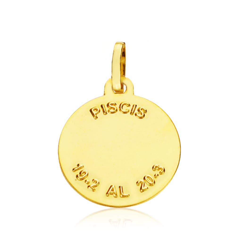 Placa Horóscopo Piscis Oro Amarillo 18K 16 mm