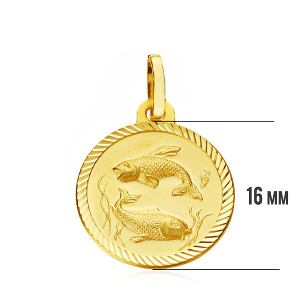Placa Horóscopo Piscis Oro Amarillo 18K 16 mm