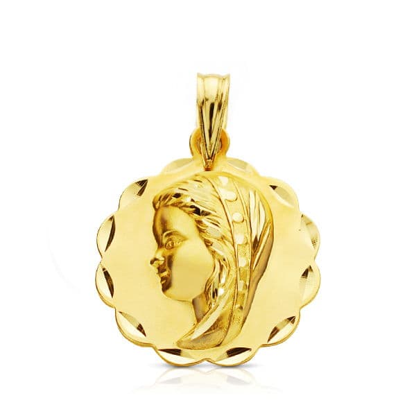 Médaille Or Jaune 18K Vierge Fille DIAMANTÉE16 mm
