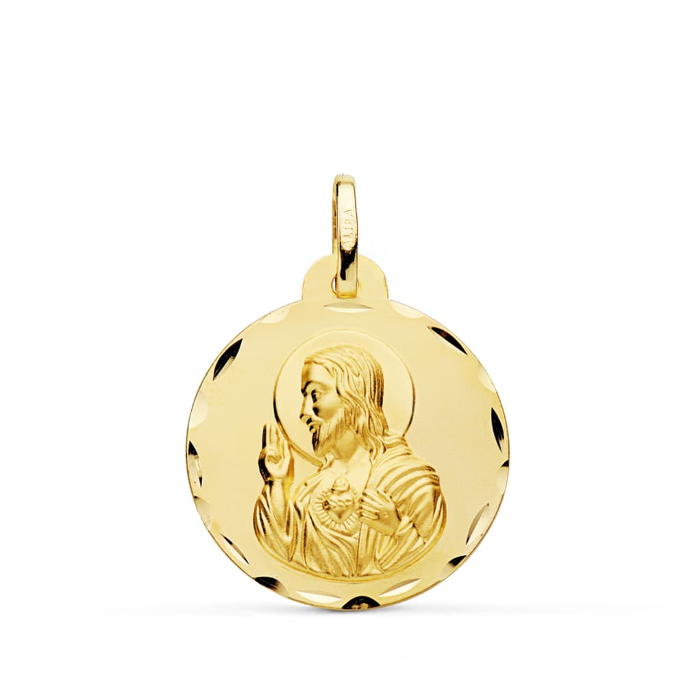 18K Jesu hellige hjerte-medalje 22 mm