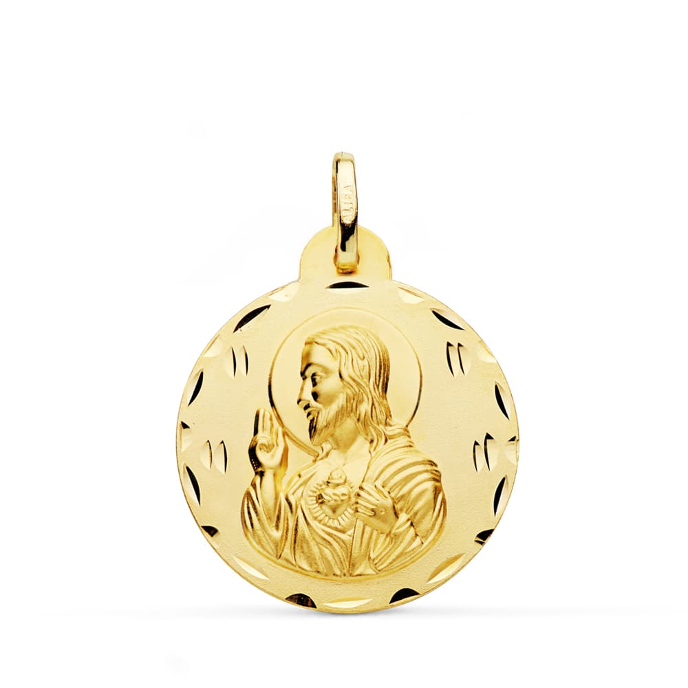 18K Jesu hellige hjerte-medalje 24 mm
