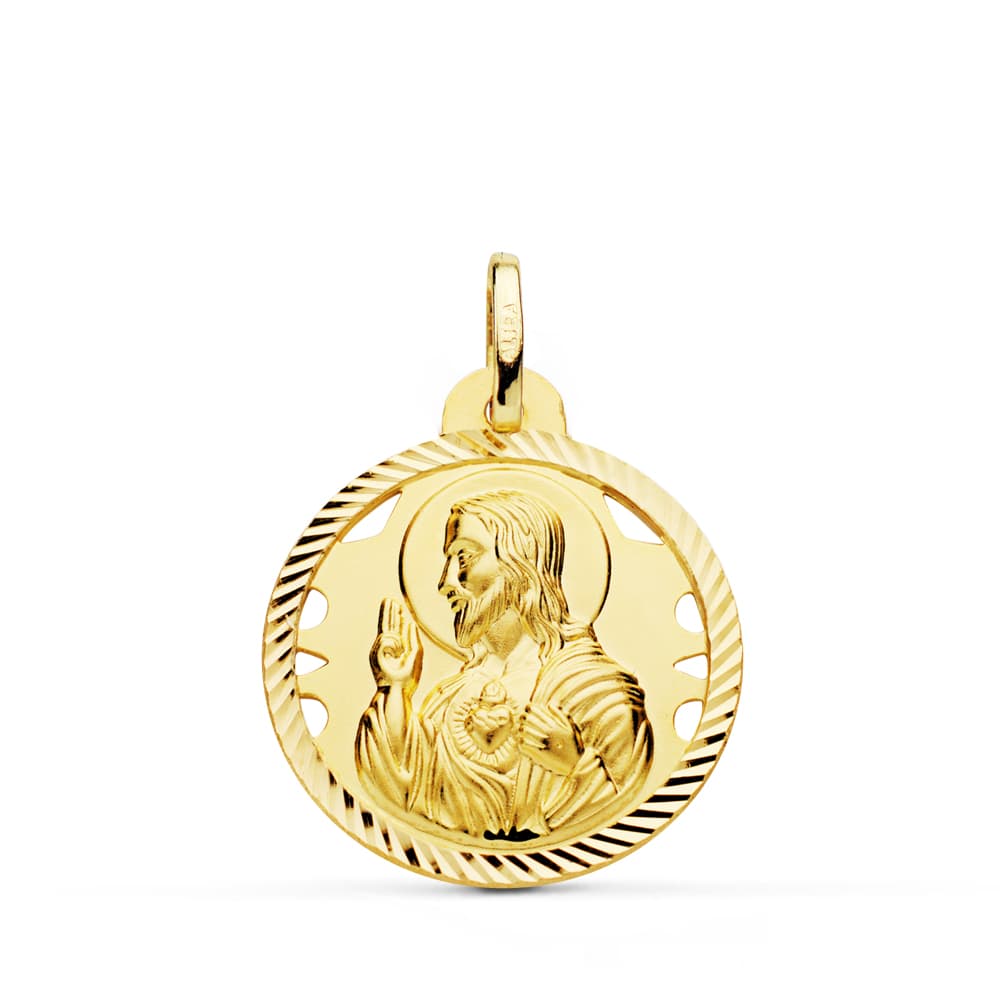 18K Jesu hellige hjerte-medalje 22 mm