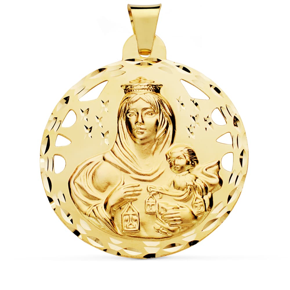 18K Jomfru av Mount Carmel Openwork-medalje 42 mm