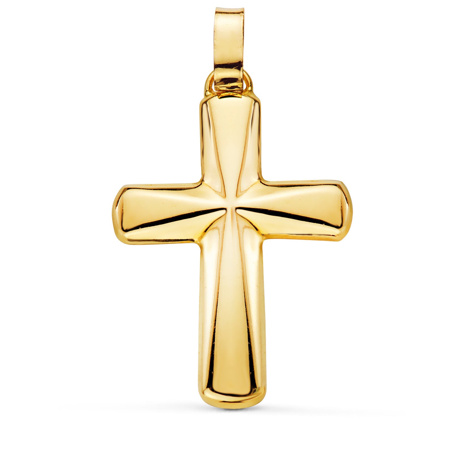 Hollow Cross in 18K Yellow Gold in the Shape of a Shiny Rectangular Stick: 7 x 2.5 mm Size: 38 x 26 mm