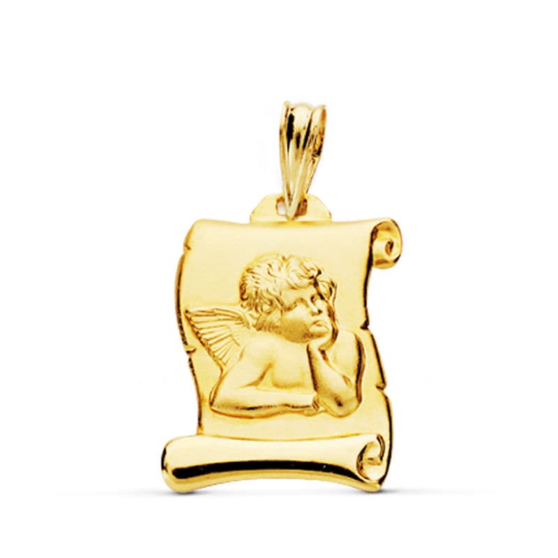 18K Médaille Dange Burlon Or Jaune Parchemin 20X16 mm