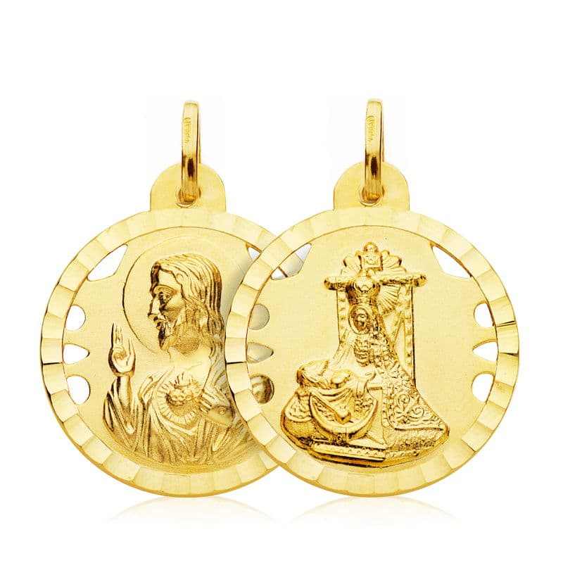 Escapulário Virgem das Angústias 18K e Coração de Jesus 22 mm
