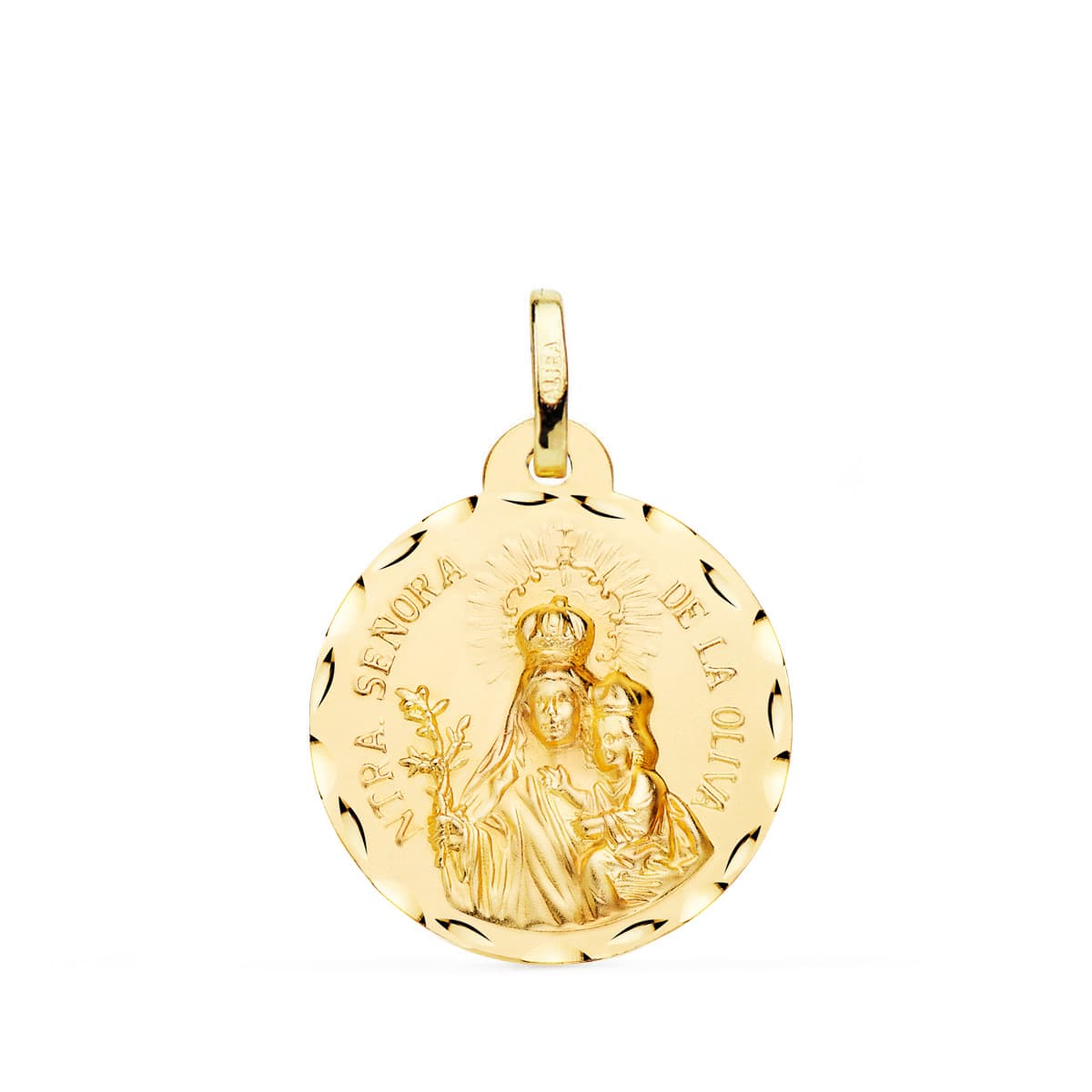 Médaille Or Jaune 18K Vierge de Lolive DIAMANTÉE20 mm