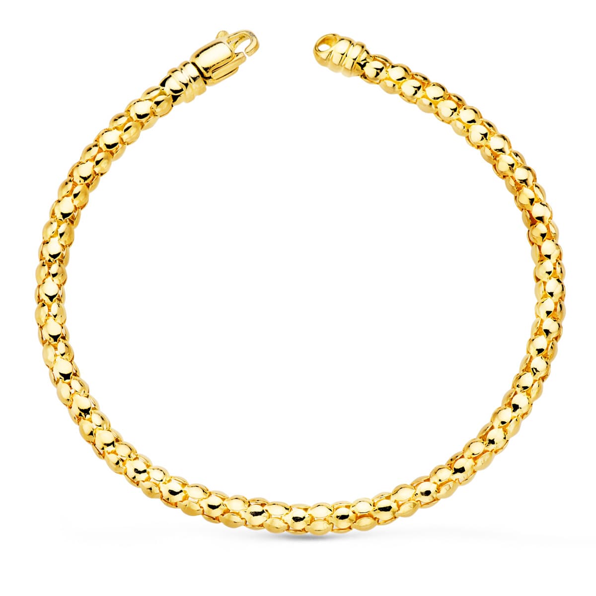 18K Bracelet Coréenne Creuse en Or Jaune. Largeur 4 mm Longueur 20 Cm