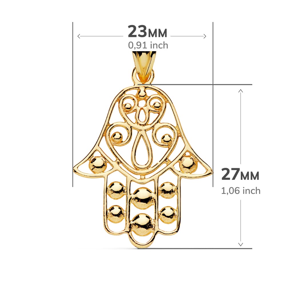 Pendentif Main de Fatima Or Jaune 18K 27X23 mm