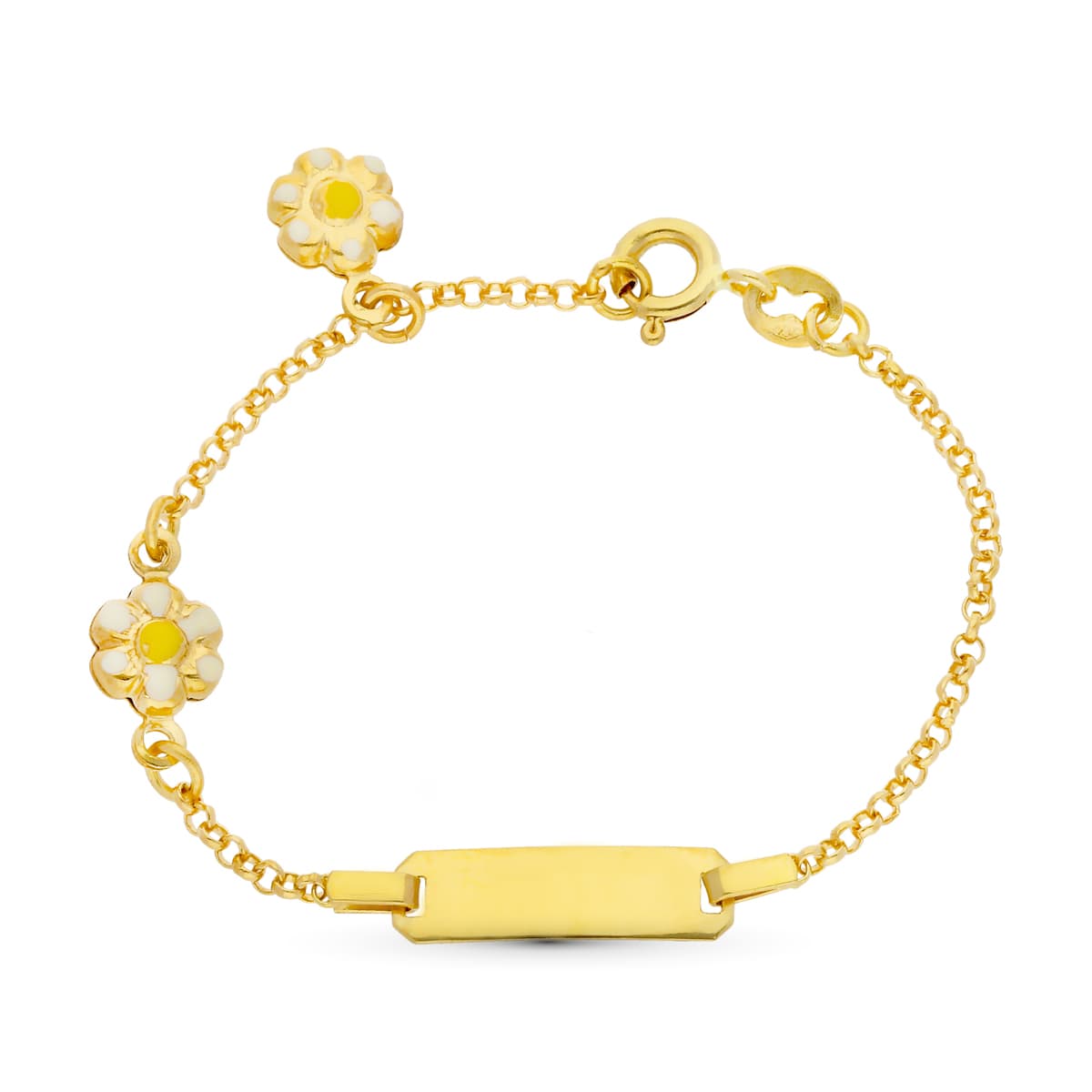 Lanț Curb Aur Galben 18K Margarete Emailate 13 Cm