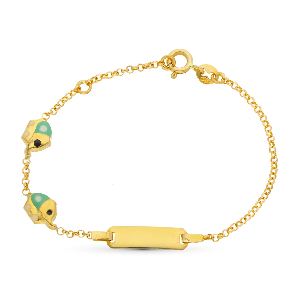18K Gourmette Or Jaune Elephants Email 15.5 Cm