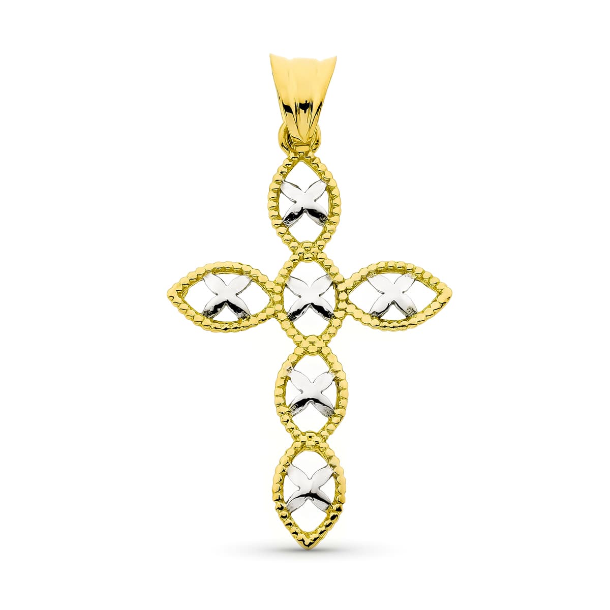 18K Two-tone Gold Cross 36 X 23 mm
