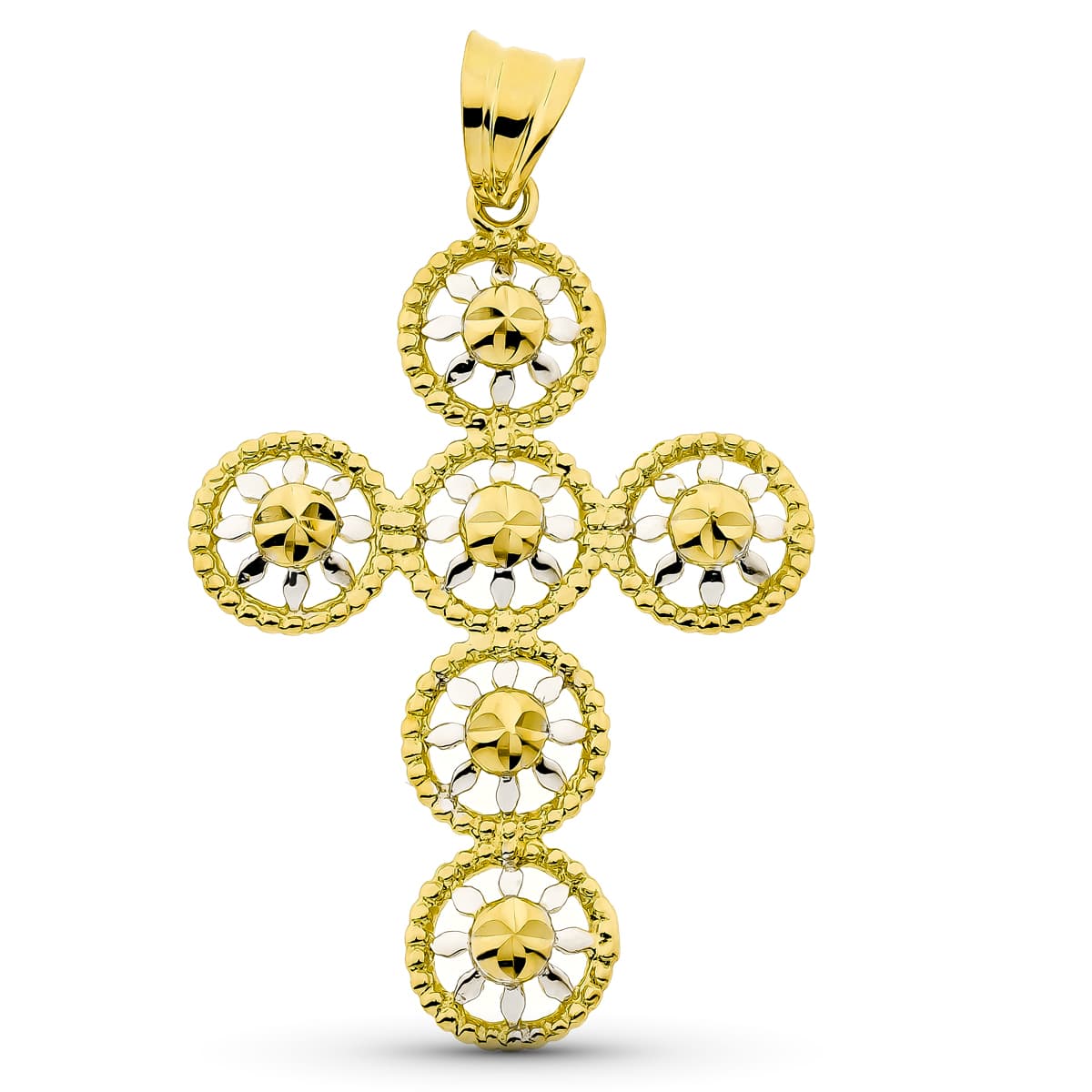 18K Croix en Or Bicolore 42 X 29 mm