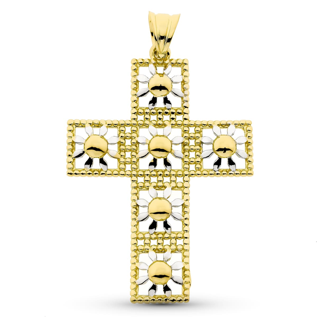 18K Croix en Or Bicolore 45 X 31 mm