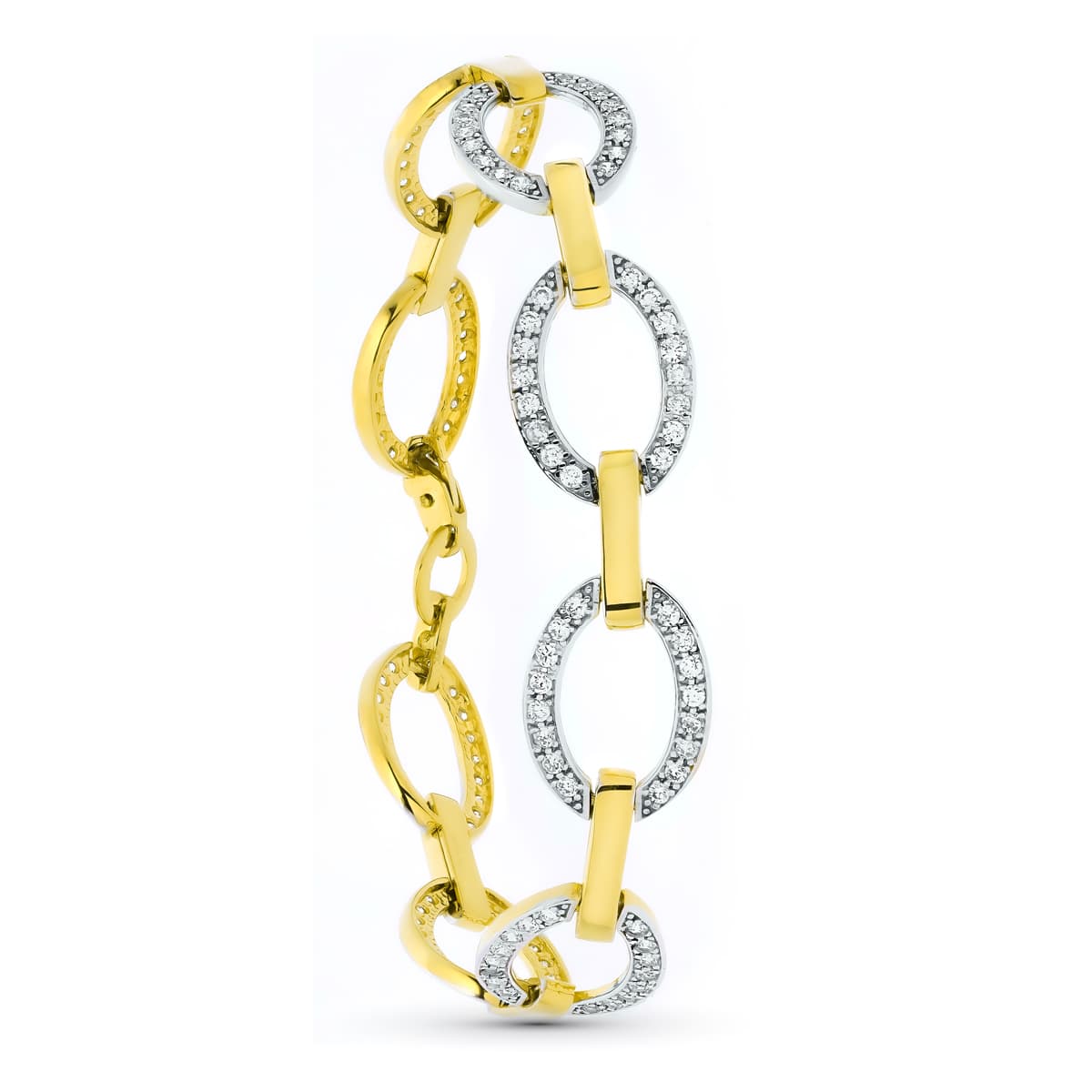 18K Bracelet en 2 Ors Cercles et Oxydes de Zirconium
