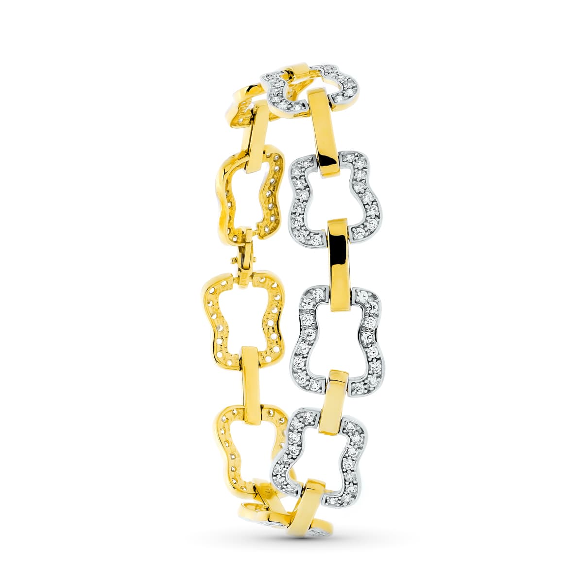 18K Bracelet en 2 Ors avec Oxydes de Zirconium