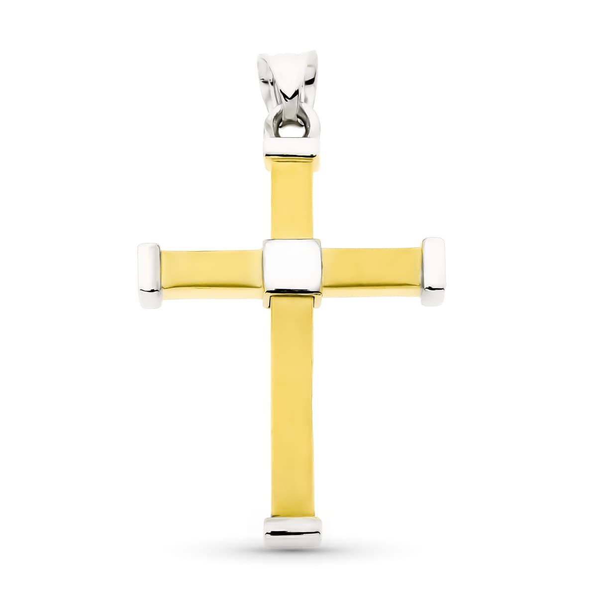 18K Croix en Or Bicolore Creuse 38 X 24 mm