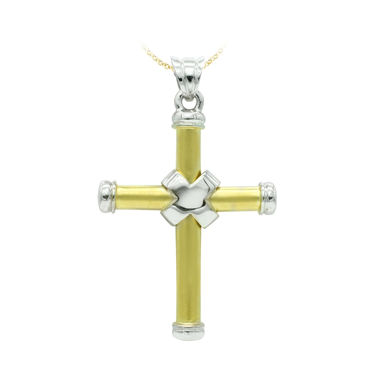 Cruce de aur goală în două tonuri de 18K 41 X 29 mm