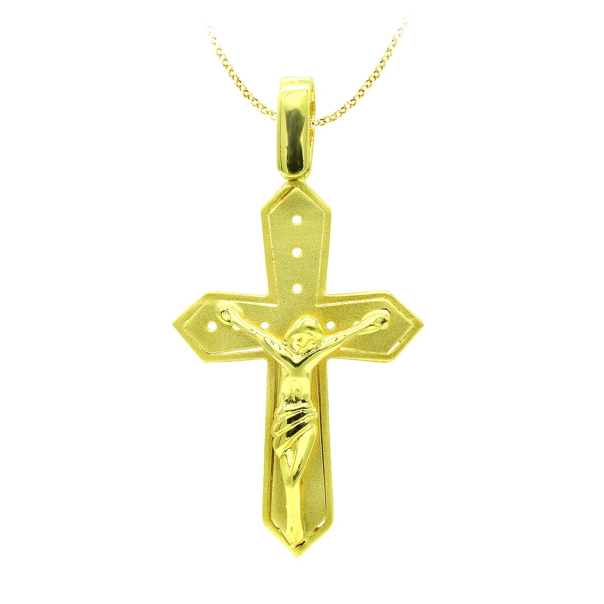 18K Croix avec Christ en Or Jaune 30 X 19 mm
