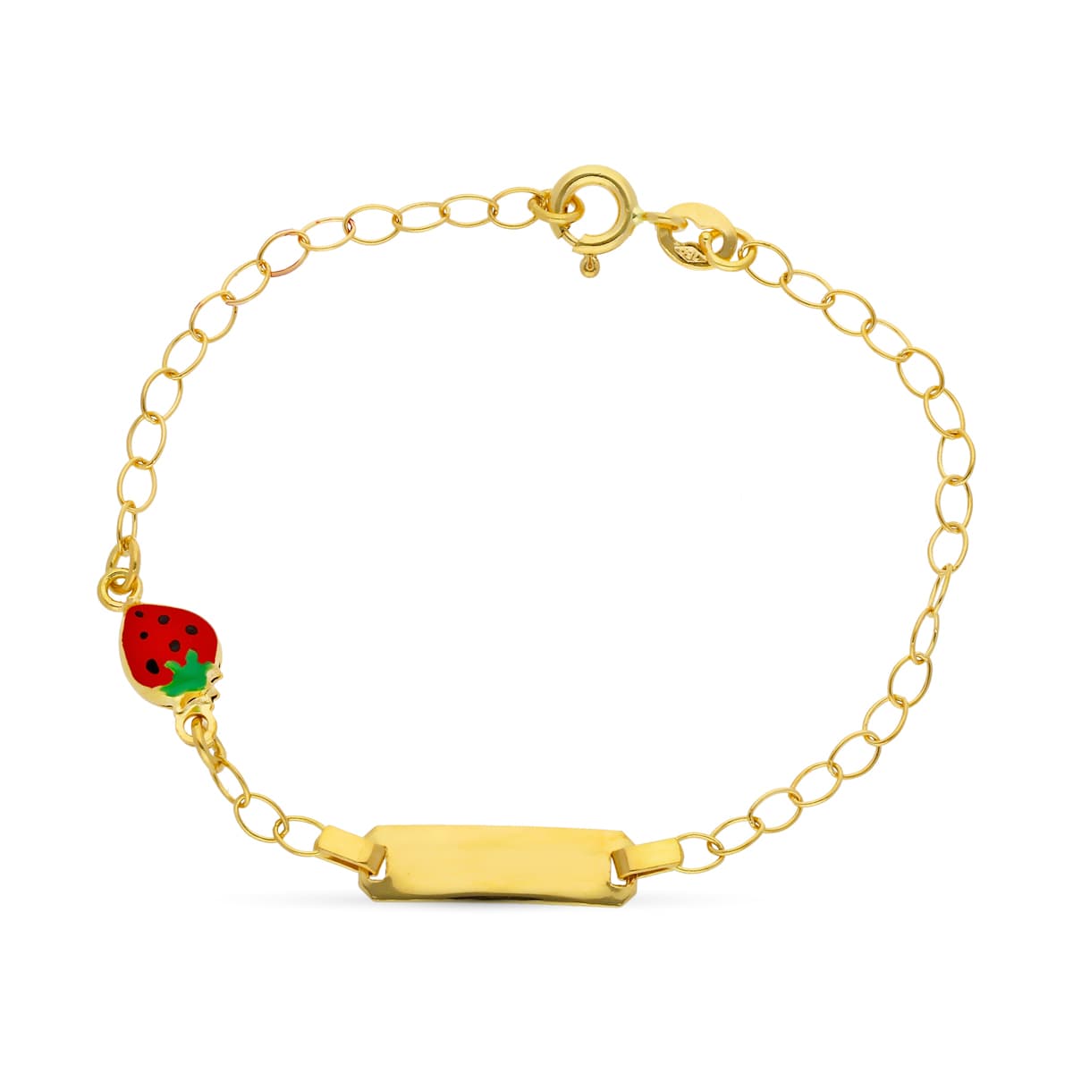 Corrente de meio-fio em ouro amarelo 18K esmalte morango 16 cm